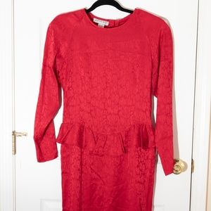 Vintage 80's 100% Silk Red Peplum Argenti Dress 10